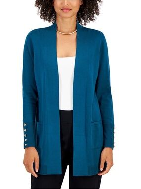 JM Collection Cardigan with Silver-Tone Button Cuffs Medium